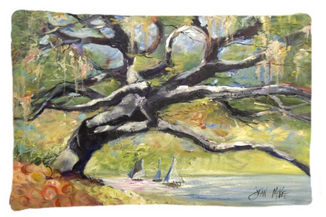 Oak Tree On The Bay With Sailboats Fabric Standard Pillowcase