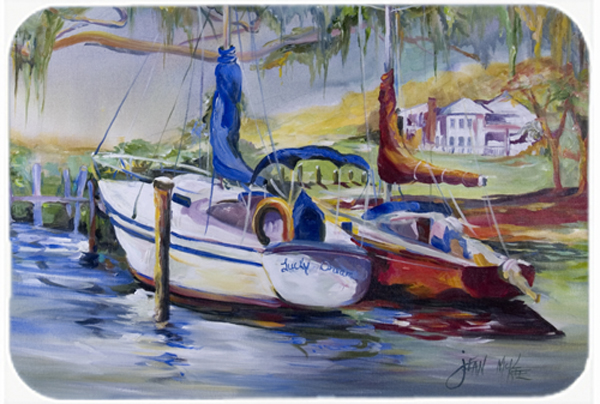 Picture of Carolines Treasures JMK1053LCB Lucky Dream Sailboat Glass Cutting Board- Large