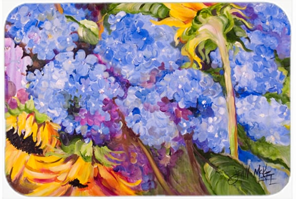 Hydrangeas And Sunflowers Glass Cutting Board, Large