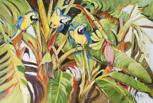 Picture of Carolines Treasures JMK1010PLMT Three Blue Parrots Fabric Placemat