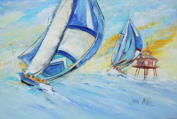 Picture of Carolines Treasures JMK1005PLMT Sailboats And Middle Bay Lighthouse Fabric Placemat