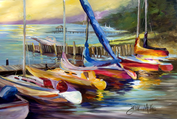 Picture of Carolines Treasures JMK1036PLMT Sailboats At Sunset Fabric Placemat