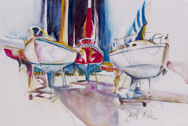 Picture of Carolines Treasures JMK1039PLMT Sailboats In Dry Dock Fabric Placemat