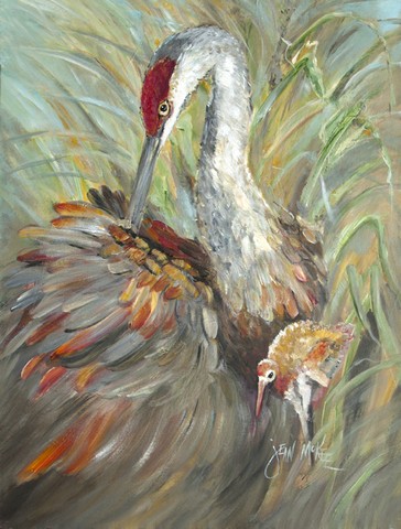 Sandhill Crane With Baby Flag Garden Size