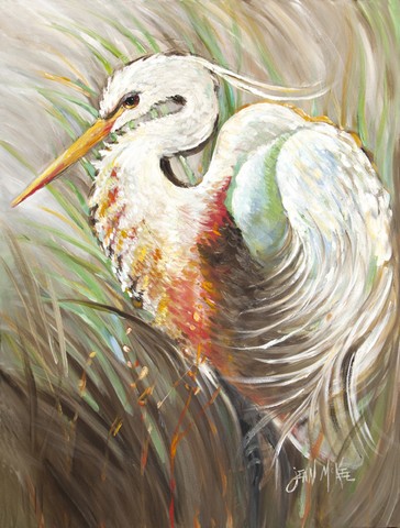 White Egret Flag Canvas House Size