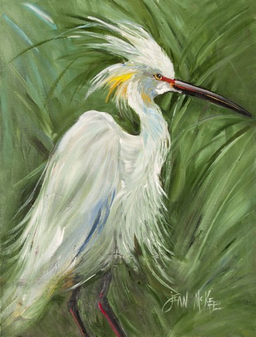 White Egret In Green Grasses Flag Canvas House Size