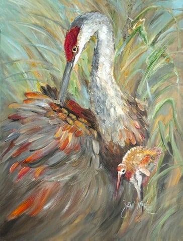 Sandhill Crane With Baby Flag Canvas House Size