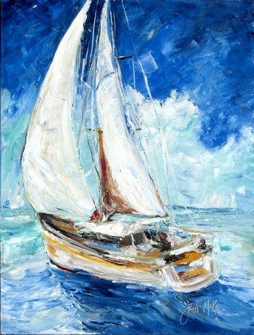 Sailboats In Blue Flag Canvas House Size
