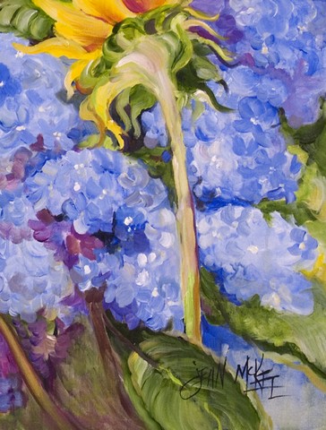 Hydrangea and Sunflower Flag Canvas House Size