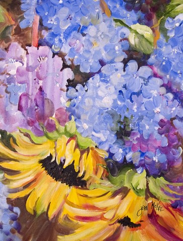 Hydrangeas And Sunflowers Flag Canvas House Size