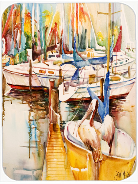 Sailboats And Pelicans Glass Cutting Board, Large