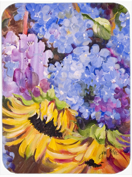 Hydrangeas And Sunflowers Glass Cutting Board- Large