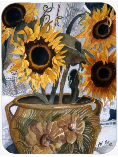 Pot Of Sunflowers Glass Cutting Board- Large