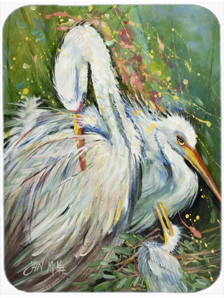 White Egret In The Rain Mouse Pad, Hot Pad & Trivet