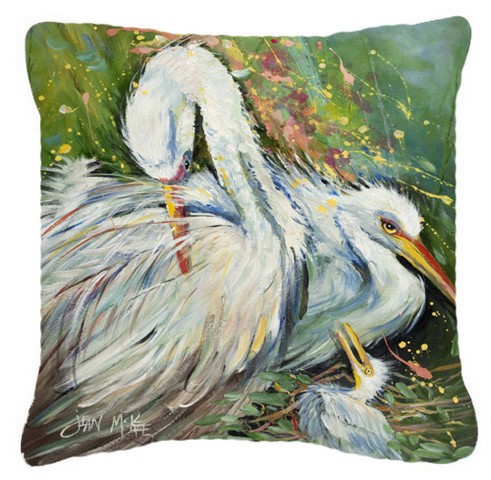 White Egret In The Rain Canvas Fabric Decorative Pillow - 14 L x 3 W x 14 H in.