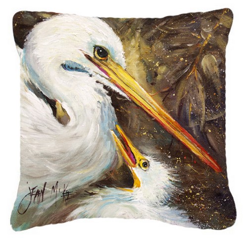 White Egret Feeding Baby Canvas Fabric Decorative Pillow - White - 14 L x 3 W x 14 H in.