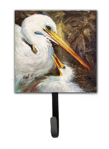 White Egret Feeding Baby Leash & Key Holder