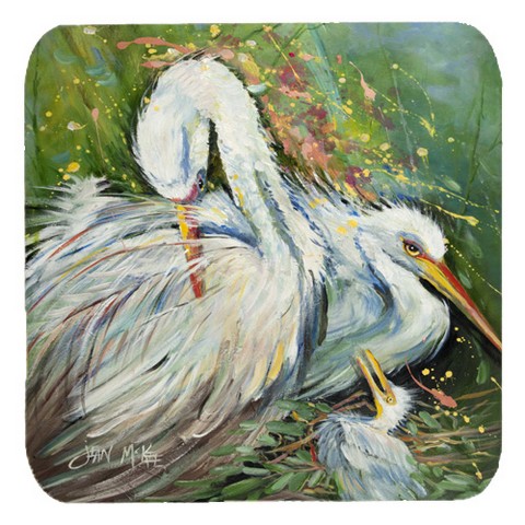 White Egret In The Rain Foam Coasters, Set Of 4