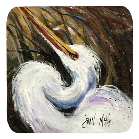 White Egret Foam Coasters, Set Of 4
