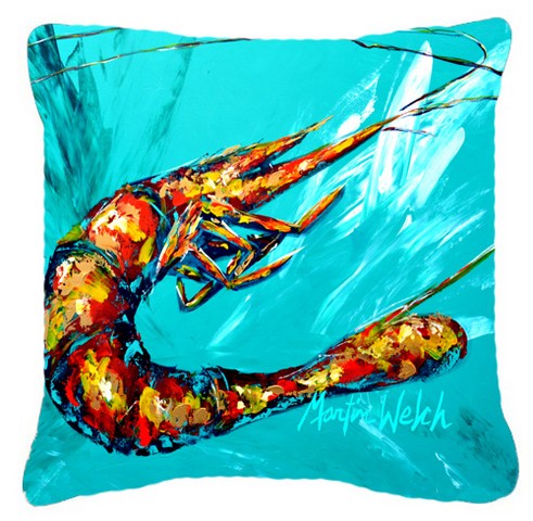 Shrimp Teal Splish Splash Canvas Fabric Decorative Pillow