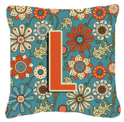 Letter L Flowers Retro Blue Canvas Fabric Decorative Pillow