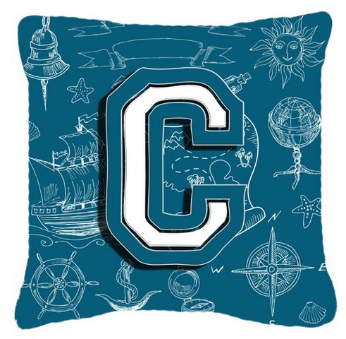 Letter C Sea Doodles Initial Alphabet Canvas Fabric Decorative Pillow