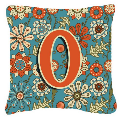 Letter O Flowers Retro Blue Canvas Fabric Decorative Pillow