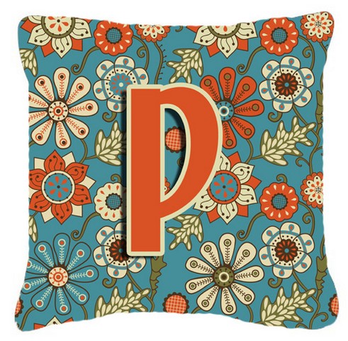 Letter P Flowers Retro Blue Canvas Fabric Decorative Pillow