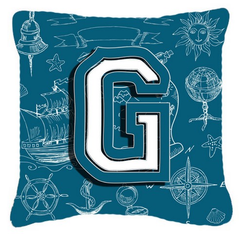 Letter G Sea Doodles Initial Alphabet Canvas Fabric Decorative Pillow