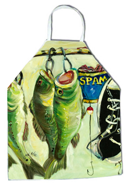 Picture of Carolines Treasures JMK1296APRON Recession Food Bass And Spam Apron