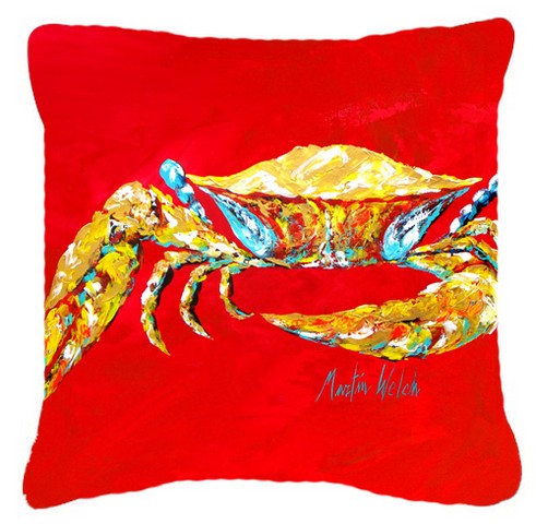 Crab Blue On Red, Sr Canvas Fabric Decorative Pillow