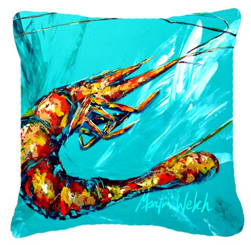 Shrimp Teal Shrimp Canvas Fabric Decorative Pillow