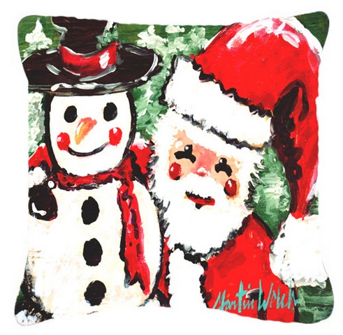 Friends Snowman And Santa Claus Canvas Fabric Decorative Pillow