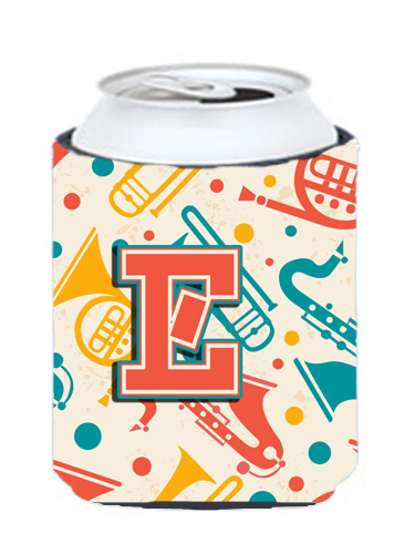 CJ2001-ECC Letter E Retro Teal Orange Musical Instruments Initial Can & Bottle Hugger
