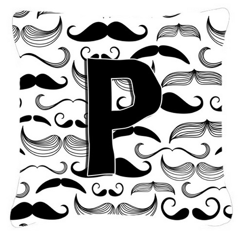 Letter P Moustache Initial Canvas Fabric Decorative Pillow