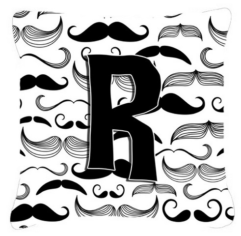 Letter R Moustache Initial Canvas Fabric Decorative Pillow