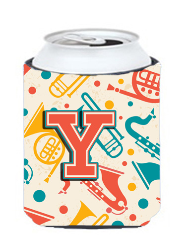 CJ2001-YCC Letter Y Retro Teal Orange Musical Instruments Initial Can & Bottle Hugger