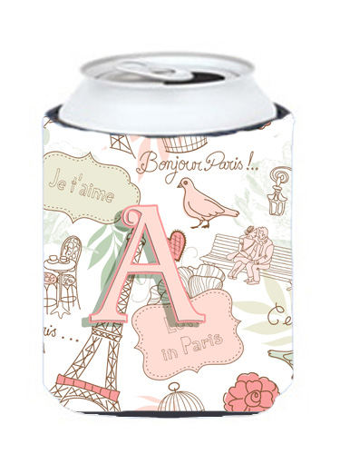 CJ2002-ACC Letter A Love In Paris Pink Can & Bottle Hugger
