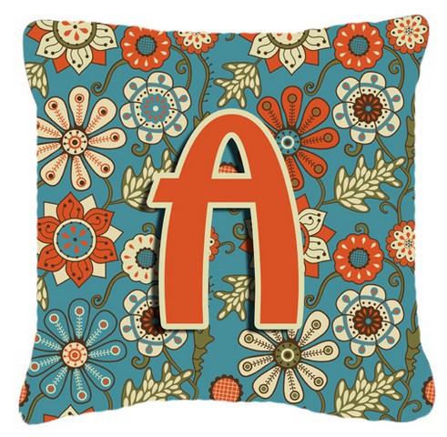 Letter A Flowers Retro Blue Canvas Fabric Decorative Pillow