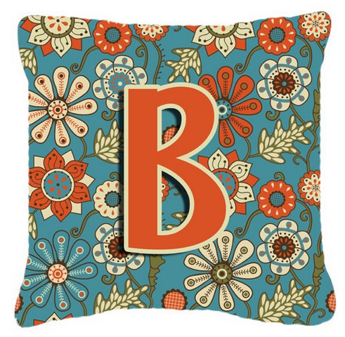 Letter B Flowers Retro Blue Canvas Fabric Decorative Pillow