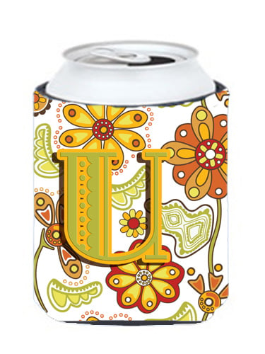 Letter U Floral Mustard And Green Can & Bottle Hugger