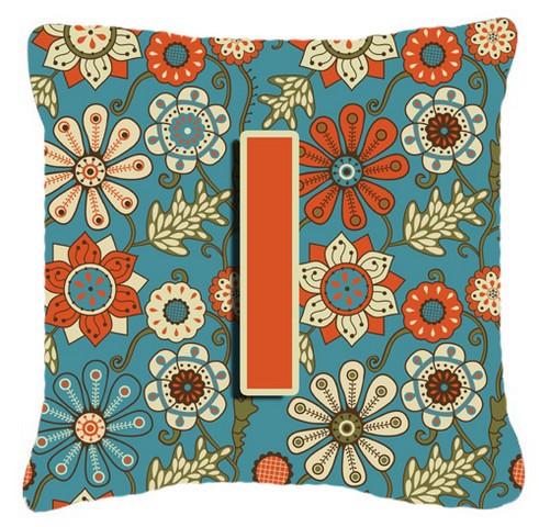 Letter I Flowers Retro Blue Canvas Fabric Decorative Pillow
