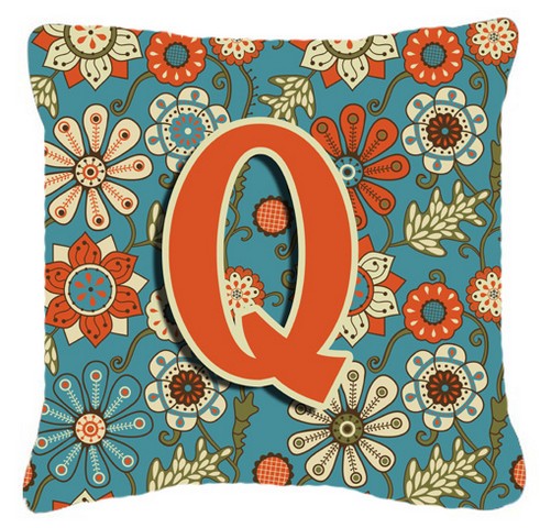 Letter Q Flowers Retro Blue Canvas Fabric Decorative Pillow