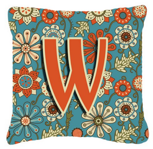 CJ2012-WPW1414 Letter W Flowers Retro Blue Canvas Fabric Decorative Pillow
