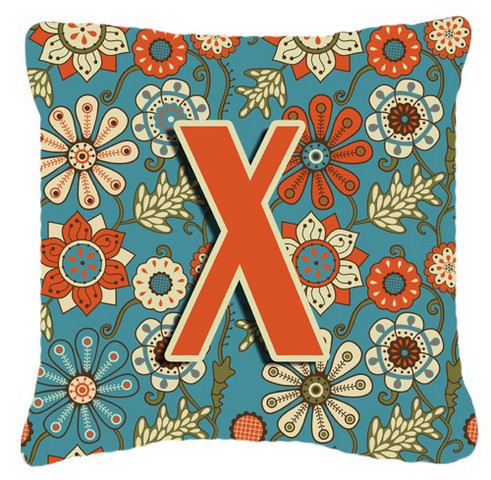 Letter X Flowers Retro Blue Canvas Fabric Decorative Pillow