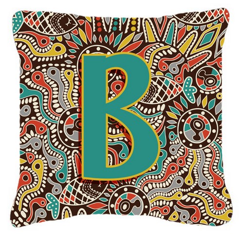 Letter B Retro Tribal Alphabet Initial Canvas Fabric Decorative Pillow
