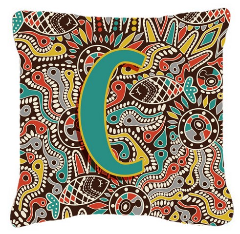 Letter C Retro Tribal Alphabet Initial Canvas Fabric Decorative Pillow