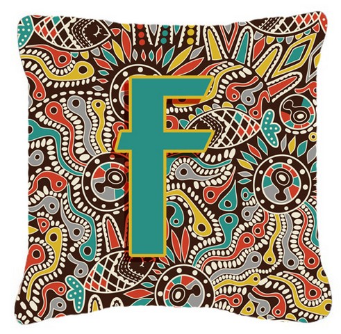 Letter F Retro Tribal Alphabet Initial Canvas Fabric Decorative Pillow