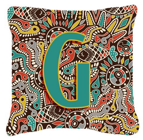 Letter G Retro Tribal Alphabet Initial Canvas Fabric Decorative Pillow