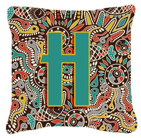 Letter H Retro Tribal Alphabet Initial Canvas Fabric Decorative Pillow